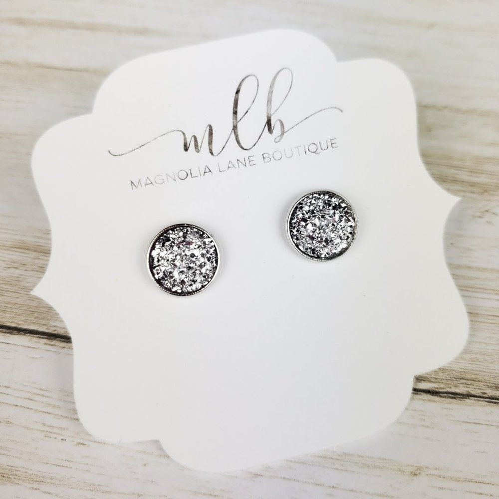 Druzy Stud Earrings - Silver on Silver